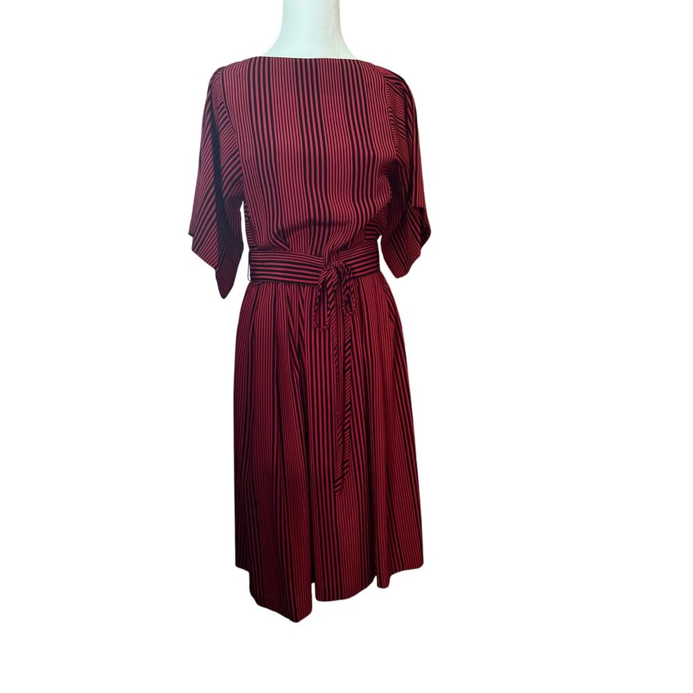 Secrets Vintage Red and Black Striped Dress 80's Size 7/8 Retro
